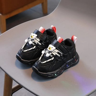 Dydis 21-30 Mergaičių Led Batai Mieli meškiukai Vaikiški Šviečiantys sportbačiai Šviečiantys batai vaikams Šviečiantys sportbačiai mažiems vaikams