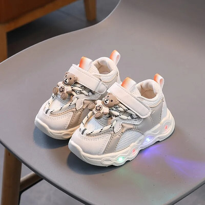 Dydis 21-30 Mergaičių Led Batai Mieli meškiukai Vaikiški Šviečiantys sportbačiai Šviečiantys batai vaikams Šviečiantys sportbačiai mažiems vaikams