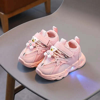 Dydis 21-30 Mergaičių Led Batai Mieli meškiukai Vaikiški Šviečiantys sportbačiai Šviečiantys batai vaikams Šviečiantys sportbačiai mažiems vaikams
