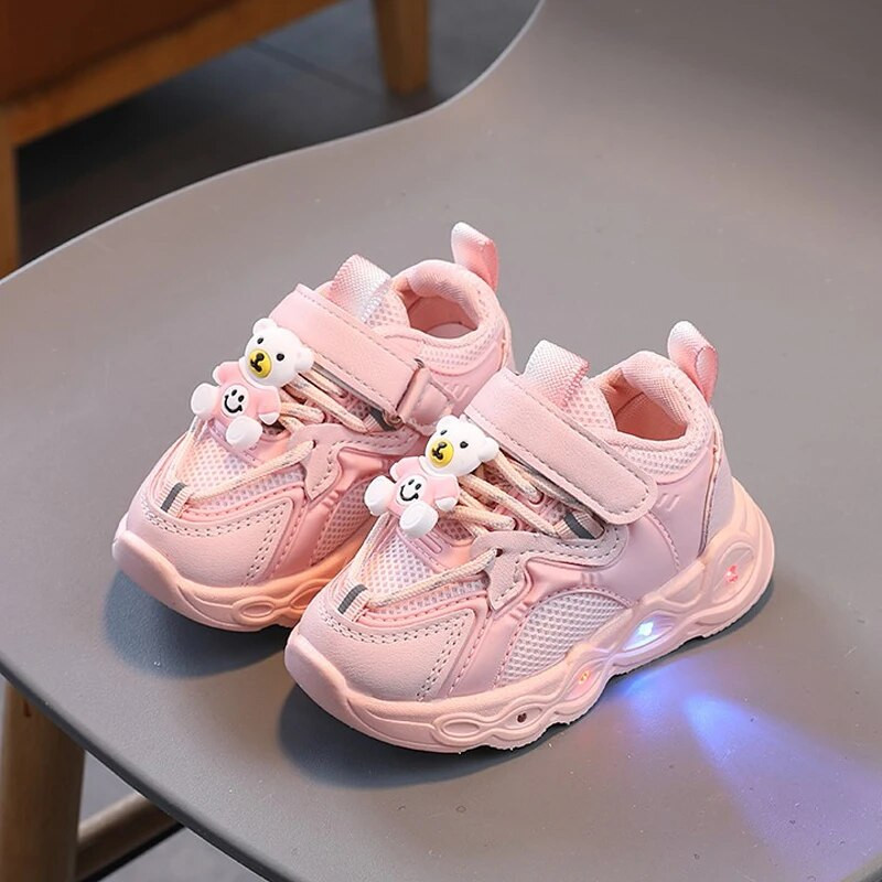 Dydis 21-30 Mergaičių Led Batai Mieli meškiukai Vaikiški Šviečiantys sportbačiai Šviečiantys batai vaikams Šviečiantys sportbačiai mažiems vaikams