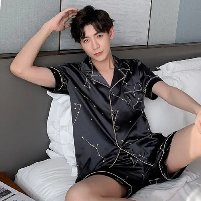 Svileni preveliki muški udobni kućni odjevni predmeti za spavanje od 90 kg, pidžame, ljetni set, ležerni set s rukavima, pidžame za slobodno vrijeme