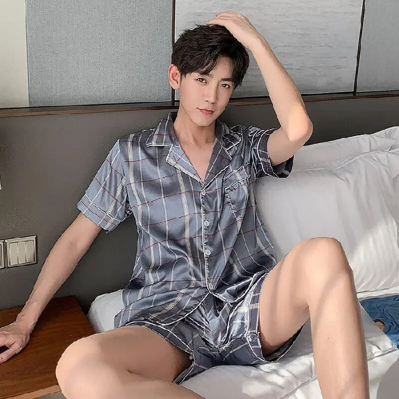 Svileni preveliki muški udobni kućni odjevni predmeti za spavanje od 90 kg, pidžame, ljetni set, ležerni set s rukavima, pidžame za slobodno vrijeme