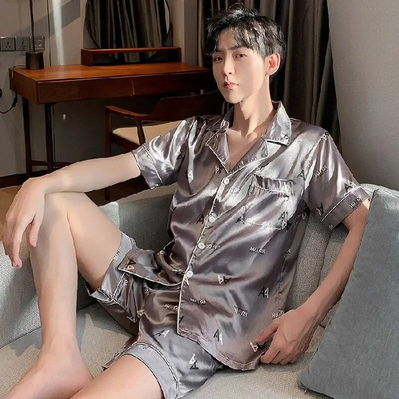 Svileni preveliki muški udobni kućni odjevni predmeti za spavanje od 90 kg, pidžame, ljetni set, ležerni set s rukavima, pidžame za slobodno vrijeme