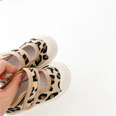 Lastejalatsid Tüdrukute kingad Lastele armsad armsad lõuendist vabaajajalatsid Mood Leopardpleed Pehmed tasapinnalised Tüdrukute Väikelapsed Tüdrukute kingad 21-32