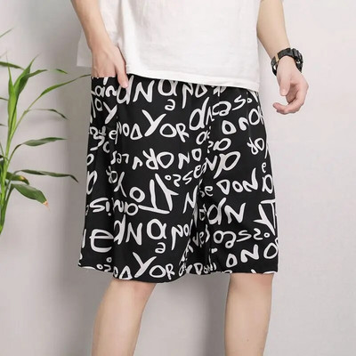 Jaunas vīriešu pidžamas pavasara un vasaras plānas daļas brīvas guļamveļas Modes apdruka Ģeometrijas šorti Kokvilnas zīda mājas valkāšanai pludmales bikses