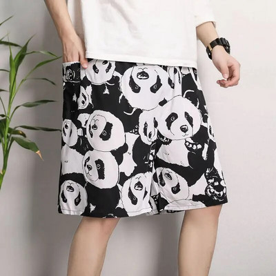 Jaunas vīriešu pidžamas pavasara un vasaras plānas daļas brīvas guļamveļas Modes apdruka Ģeometrijas šorti Kokvilnas zīda mājas valkāšanai pludmales bikses