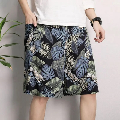 Jaunas vīriešu pidžamas pavasara un vasaras plānas daļas brīvas guļamveļas Modes apdruka Ģeometrijas šorti Kokvilnas zīda mājas valkāšanai pludmales bikses