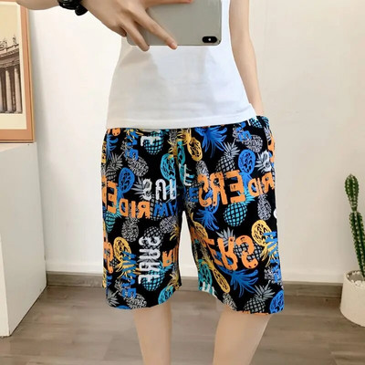 Jaunas vīriešu pidžamas pavasara un vasaras plānas daļas brīvas guļamveļas Modes apdruka Ģeometrijas šorti Kokvilnas zīda mājas valkāšanai pludmales bikses