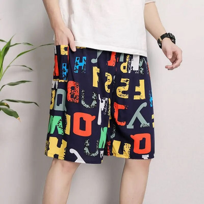 Jaunas vīriešu pidžamas pavasara un vasaras plānas daļas brīvas guļamveļas Modes apdruka Ģeometrijas šorti Kokvilnas zīda mājas valkāšanai pludmales bikses