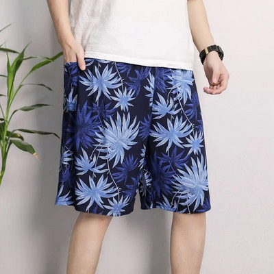 Jaunas vīriešu pidžamas pavasara un vasaras plānas daļas brīvas guļamveļas Modes apdruka Ģeometrijas šorti Kokvilnas zīda mājas valkāšanai pludmales bikses