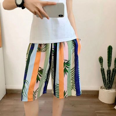 Jaunas vīriešu pidžamas pavasara un vasaras plānas daļas brīvas guļamveļas Modes apdruka Ģeometrijas šorti Kokvilnas zīda mājas valkāšanai pludmales bikses