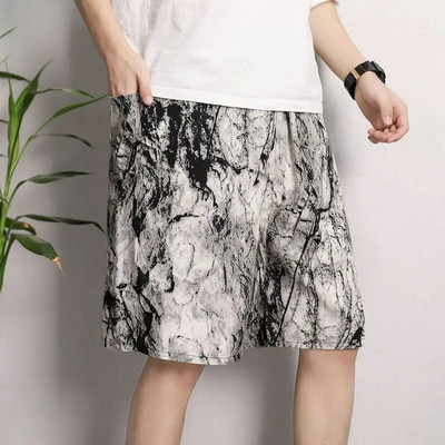 Jaunas vīriešu pidžamas pavasara un vasaras plānas daļas brīvas guļamveļas Modes apdruka Ģeometrijas šorti Kokvilnas zīda mājas valkāšanai pludmales bikses