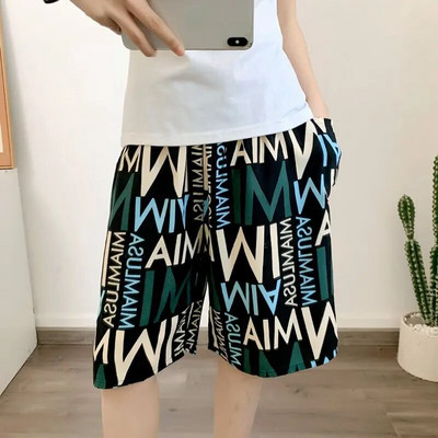 Jaunas vīriešu pidžamas pavasara un vasaras plānas daļas brīvas guļamveļas Modes apdruka Ģeometrijas šorti Kokvilnas zīda mājas valkāšanai pludmales bikses