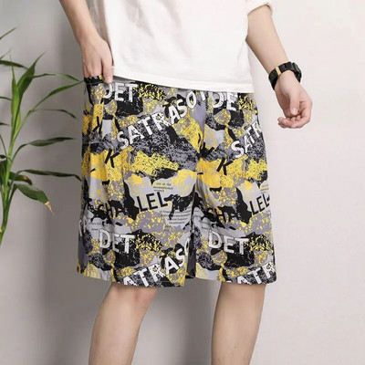 Jaunas vīriešu pidžamas pavasara un vasaras plānas daļas brīvas guļamveļas Modes apdruka Ģeometrijas šorti Kokvilnas zīda mājas valkāšanai pludmales bikses