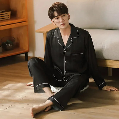 Krekls Atpūtas apģērbs Modes Piedurknēm Mājas Satīna Mīksta Pidžama garai Jaunai Vīriešu Liela Pidžama Apģērba Vīriešu Izmērs Vīriešu Komplekti Zīda guļamveļa nakts