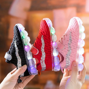 Размер 21-30 Детски дишащи неплъзгащи се маратонки Светещи маратонки за момчета Момичета Светещи обувки със светодиоди Бебешки светещи ежедневни обувки
