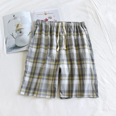 Ikdienas rūtaini šorti vīriešiem miega apakšas naktsveļa bikses 100% marles kokvilnas modes mājas šorti vienkārši pidžamas šorti vīriešiem