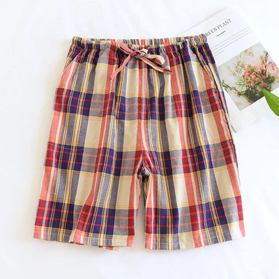 Ikdienas rūtaini šorti vīriešiem miega apakšas naktsveļa bikses 100% marles kokvilnas modes mājas šorti vienkārši pidžamas šorti vīriešiem