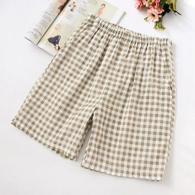 Ikdienas rūtaini šorti vīriešiem miega apakšas naktsveļa bikses 100% marles kokvilnas modes mājas šorti vienkārši pidžamas šorti vīriešiem