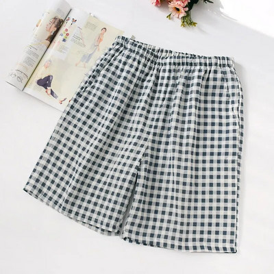 Ikdienas rūtaini šorti vīriešiem miega apakšas naktsveļa bikses 100% marles kokvilnas modes mājas šorti vienkārši pidžamas šorti vīriešiem