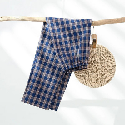 Vasaras plānās kokvilnas vīriešu pidžamas bikses pavasarim un rudenim guļamveļa Plaids Dizaina brīvas gaisa kondicionētās mājas pidžamas bikses