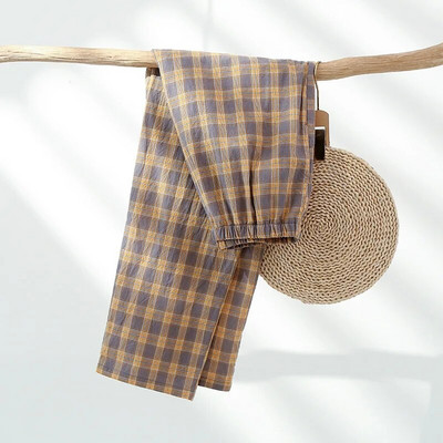 Vasaras plānās kokvilnas vīriešu pidžamas bikses pavasarim un rudenim guļamveļa Plaids Dizaina brīvas gaisa kondicionētās mājas pidžamas bikses