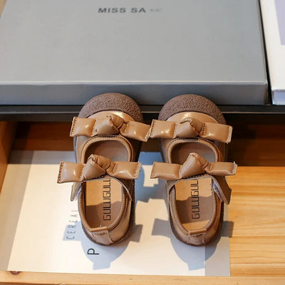 Elegáns babacipők őszi új hercegnős cipők lányoknak puha, aranyos dupla masnis gyereklapok divatos, lélegző gyerek bőrcipők