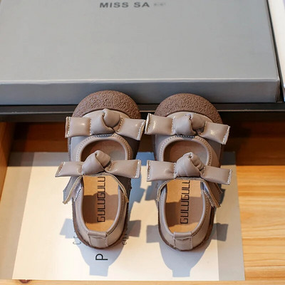 Elegáns babacipők őszi új hercegnős cipők lányoknak puha, aranyos dupla masnis gyereklapok divatos, lélegző gyerek bőrcipők