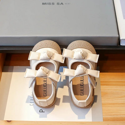 Elegáns babacipők őszi új hercegnős cipők lányoknak puha, aranyos dupla masnis gyereklapok divatos, lélegző gyerek bőrcipők