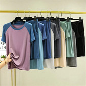 Velika veličina 6XL Kratke hlače kratkih rukava Odijelo Ljeto Tanka Sportska majica na otvorenom Ležerna majica Kućna odjeća Par Patchwork Pidžama u boji 5XL