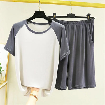 Velika veličina 6XL Kratke hlače kratkih rukava Odijelo Ljeto Tanka Sportska majica na otvorenom Ležerna majica Kućna odjeća Par Patchwork Pidžama u boji 5XL