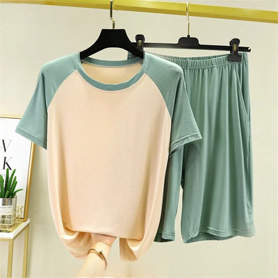 Velika veličina 6XL Kratke hlače kratkih rukava Odijelo Ljeto Tanka Sportska majica na otvorenom Ležerna majica Kućna odjeća Par Patchwork Pidžama u boji 5XL