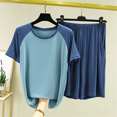 Velika veličina 6XL Kratke hlače kratkih rukava Odijelo Ljeto Tanka Sportska majica na otvorenom Ležerna majica Kućna odjeća Par Patchwork Pidžama u boji 5XL