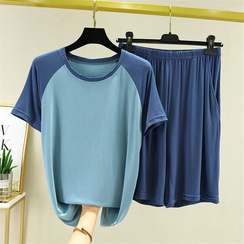 Velika veličina 6XL Kratke hlače kratkih rukava Odijelo Ljeto Tanka Sportska majica na otvorenom Ležerna majica Kućna odjeća Par Patchwork Pidžama u boji 5XL