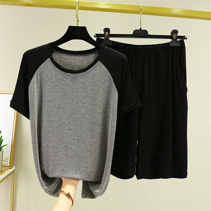 Velika veličina 6XL Kratke hlače kratkih rukava Odijelo Ljeto Tanka Sportska majica na otvorenom Ležerna majica Kućna odjeća Par Patchwork Pidžama u boji 5XL