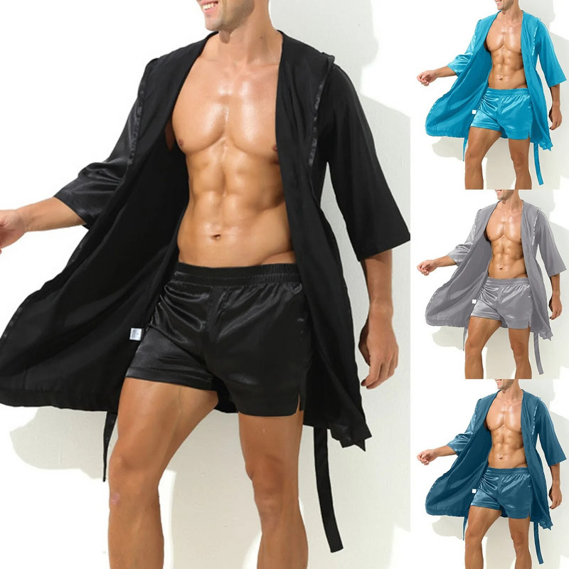 Peldmētelis vienkrāsains plāns seksīgs ar īsām piedurknēm vienkāršs brīvs peldmētelis vīriešu čības zēns