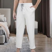 Férfi Otthoni Nadrág Egyszínű Elasztikus Derék Férfi Pizsama Nadrág Zsebek Húzózsinór Háziruha Nadrág Férfi Ruházat