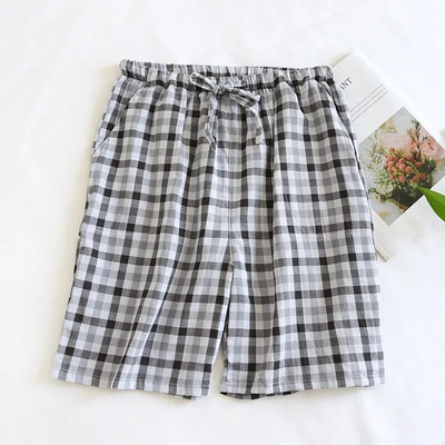 Ljeto 2023., nove muške salonske pidžame hlače s uzicom i elastičnim strukom, labave donjice za spavanje, muške plave karirane široke kućne kratke hlače