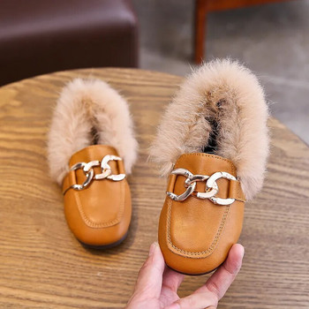 JGSHOWKITO Παιδικά Δερμάτινα Παπούτσια 2023 Φθινόπωρο Χειμώνας Κορίτσια Flats με χοντρό βαμβάκι Ζεστό Παιδικό Αγόρι Μαύρα Loafers Μόδα Μαλλιαρή Γούνα