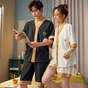 Летни комплекти памучни пижами за двойки Жени Мъжки шорти с къс ръкав Пижами Спално облекло Карикатура Домашно облекло Домашно облекло за любители на Корея