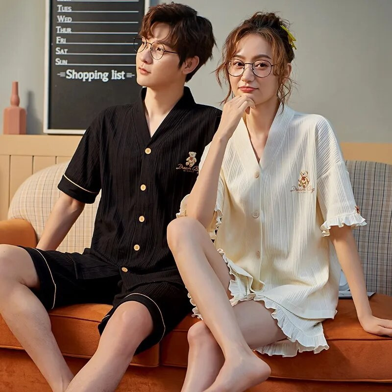 Ljetne komplete pamučnih pidžama za parove Žene Muškarci Kratke hlače kratkih rukava Pidžame Odjeća za spavanje Kućna odjeća iz crtića Kućna odjeća za ljubitelje Koreje