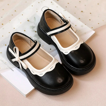 Φθινοπωρινά νέα δερμάτινα παπούτσια για κορίτσια Παπιγιόν Μαύρο Μπεζ Σχολικό Causal Children Flat Elegant Round Toe Fashion Patchwork Kids Mary Janes