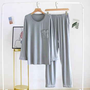 Fdfklak Модални пижами с дълъг ръкав за мъже, комплект спално облекло за гости, спално облекло за гости, 2022, пролет, есен, ново мъжко домашно облекло, домашни дрехи