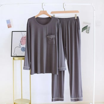 Fdfklak Модални пижами с дълъг ръкав за мъже, комплект спално облекло за гости, спално облекло за гости, 2022, пролет, есен, ново мъжко домашно облекло, домашни дрехи