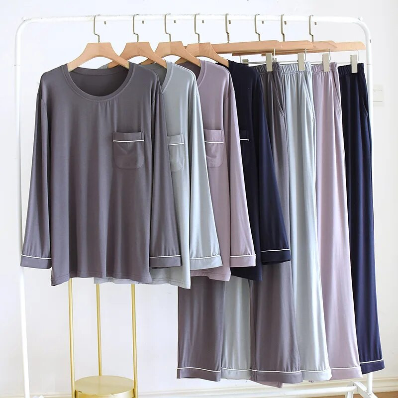 Fdfklak Modal μακρυμάνικο πιτζάμες για άντρες Lounge Sleepwear Σετ Σαλόνια 2022 Άνοιξη Φθινόπωρο Νέα Ανδρικά Ενδύματα σπιτιού