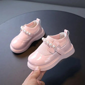 Lányok PU bőr cipők tavaszi ősz hercegnő gyerekek alkalmi gyöngy masni baba divat szabadalmaztatott egylakásos 21-30