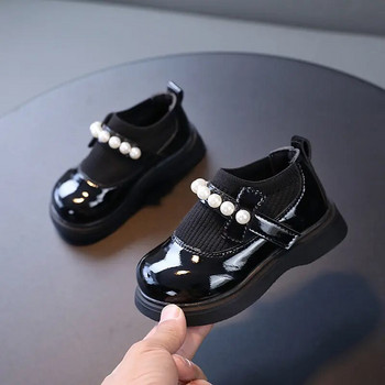Κορίτσια PU Δερμάτινα παπούτσια Άνοιξη φθινόπωρο Princess Kids Casual Pearl Bow Baby Fashion Patent Μονόκλινα Flats 21-30