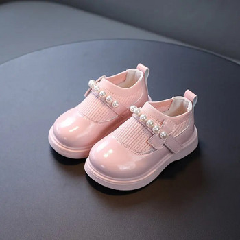 Обувки от PU кожа за момичета Пролет Есен Принцеса Детски ежедневни перлени панделки Бебешки модни лакирани единични обувки 21-30