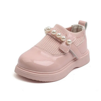 Обувки от PU кожа за момичета Пролет Есен Принцеса Детски ежедневни перлени панделки Бебешки модни лакирани единични обувки 21-30