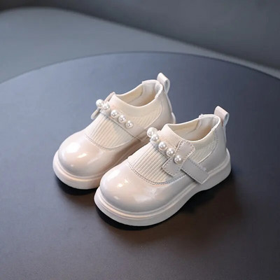 Lányok PU bőr cipők tavaszi ősz hercegnő gyerekek alkalmi gyöngy masni baba divat szabadalmaztatott egylakásos 21-30